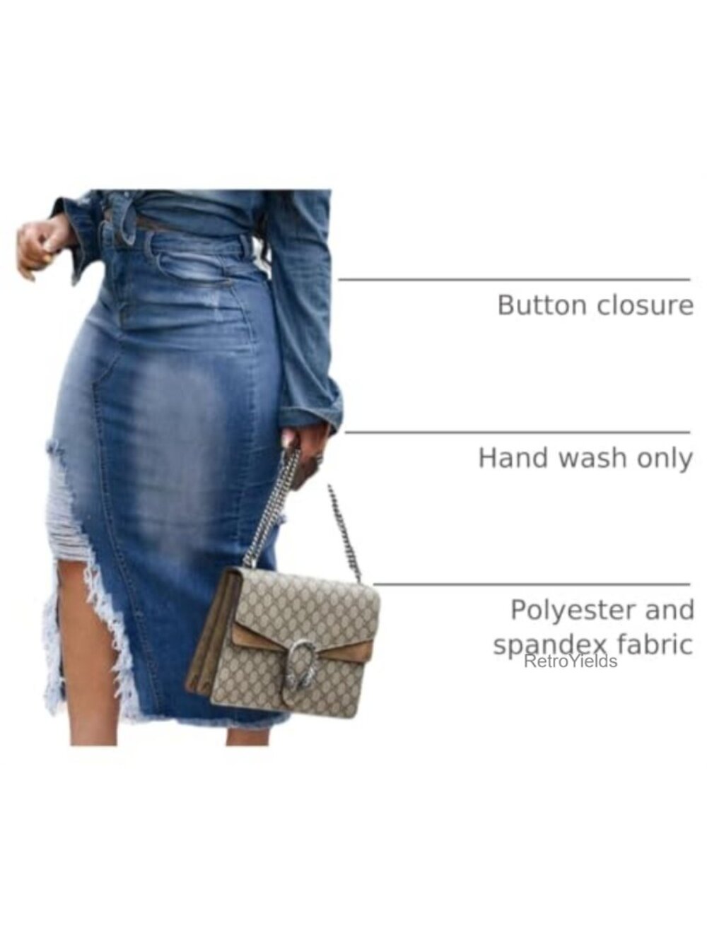 Women's Stretch Denim Midi Skirt with Slit and Pockets - Picture 3 of 6